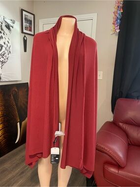 New Travel Blanket Drape Front Open Cardigan Deep Red vacation lightweight soft